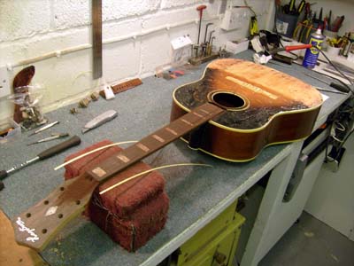 Bridge frets and bindings removed